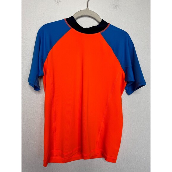 Lands’ End Boys XL Husky Rash Guard Colorblock Orange Blue Short Sleeve Beach - Picture 2 of 10